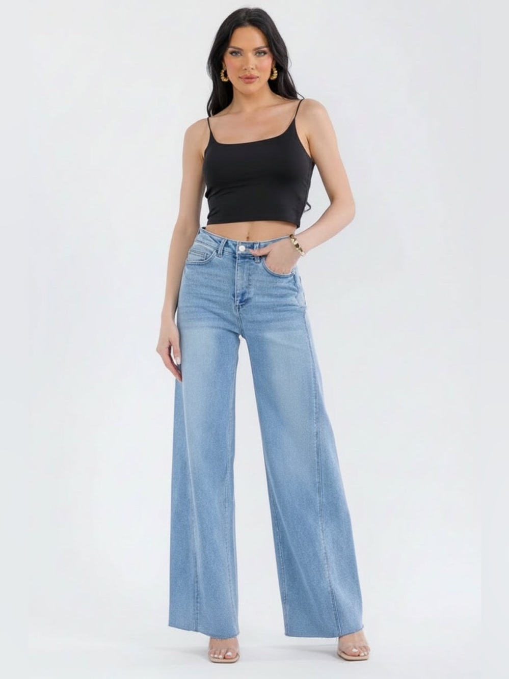 High Waisted Light Wash Wide Leg Jeans Vintage Inspired Relaxed Fit Denim Pants